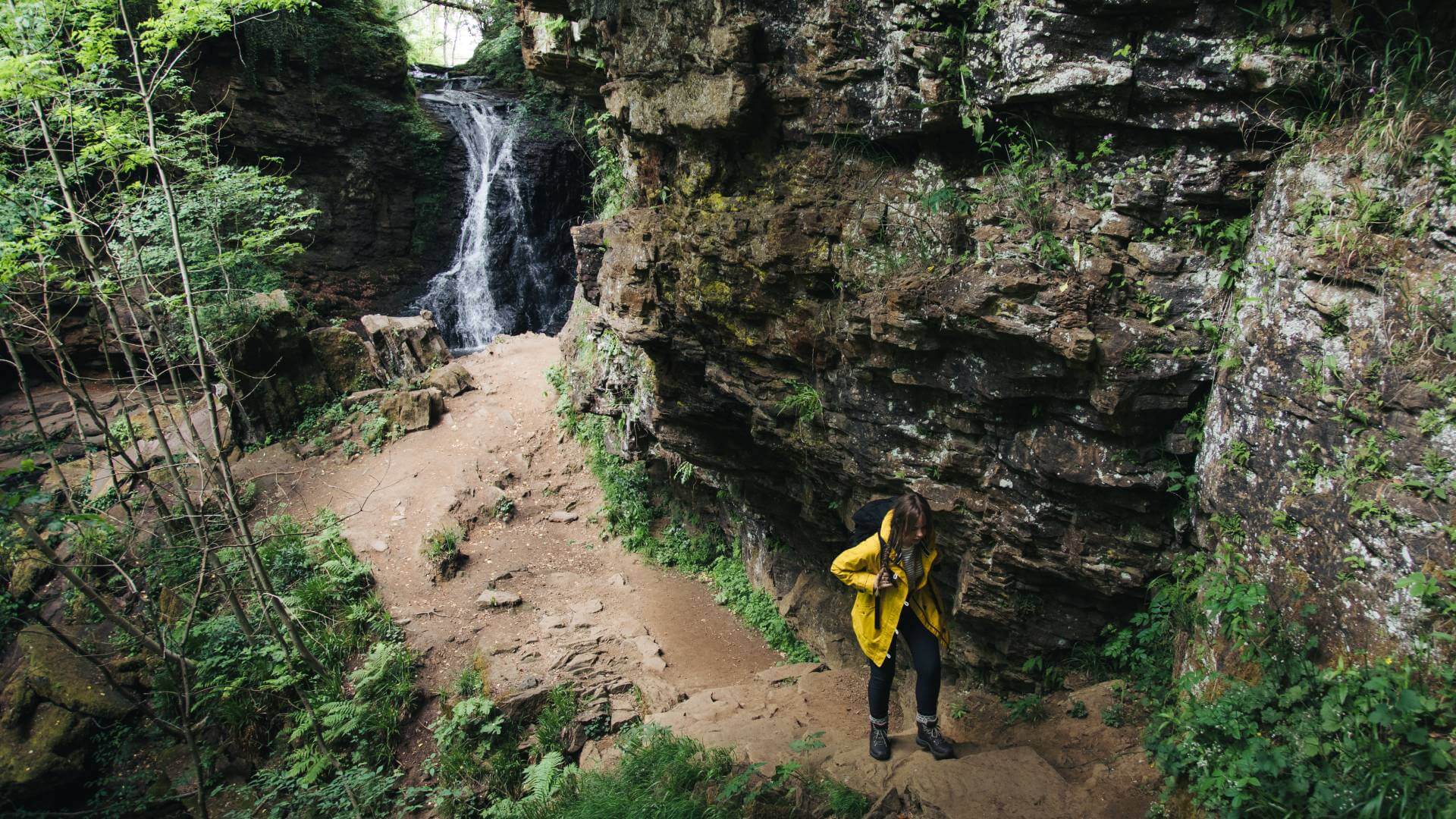 Hiker discovering Hareshaw Linn